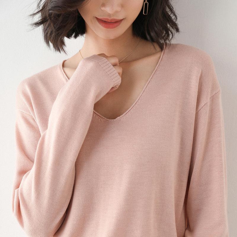 Fashion Korean Women Loose V-Neck Solid Pullover Sweater Autumn And Winter Long-Sleeved Knit Bottoming Shirt Large Size Sweaters