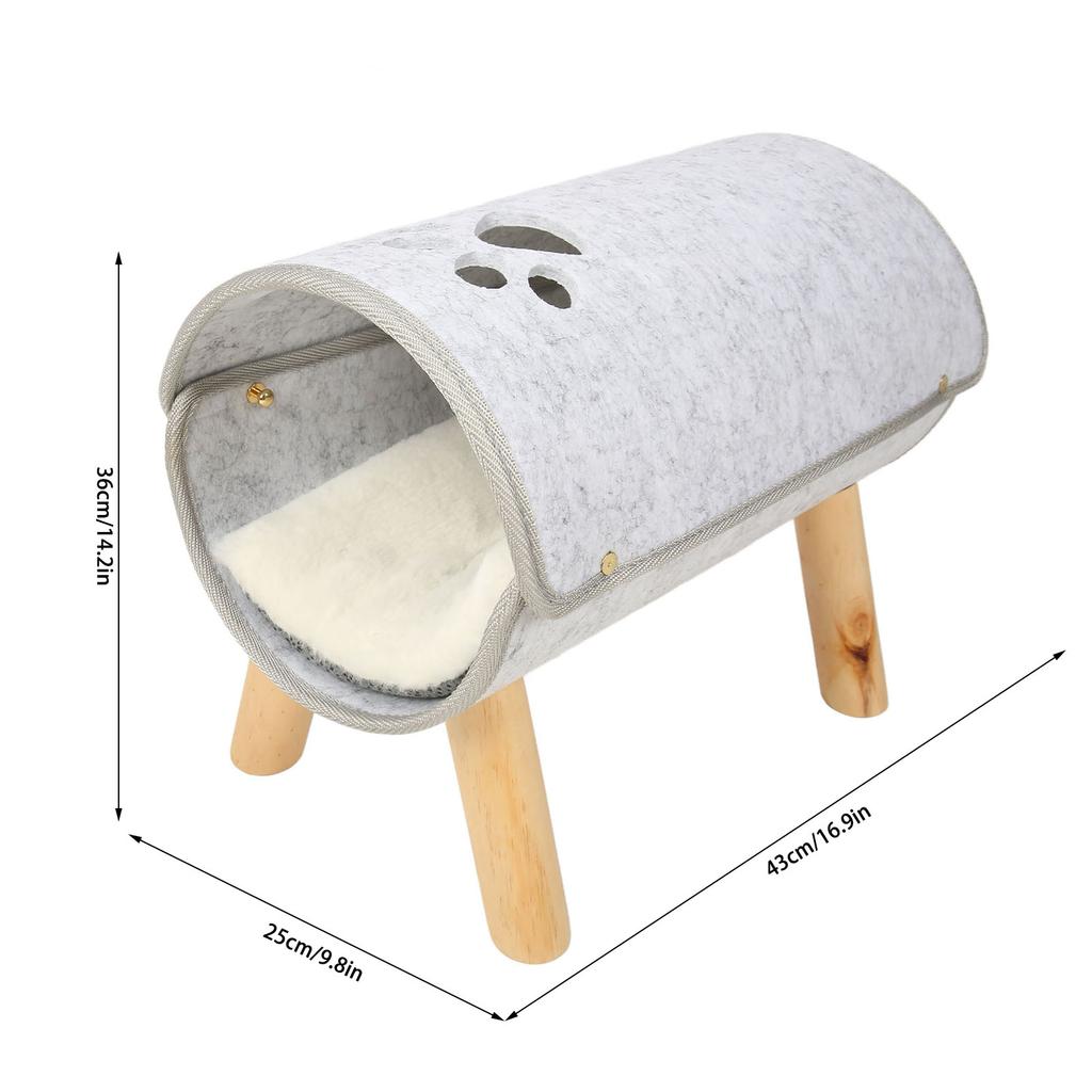 Cat Tunnel Bed With Wooden Legs Soft Comfortable Elevated Cat Tunnel Bed With Plush Cushion For All Seasons Detachable