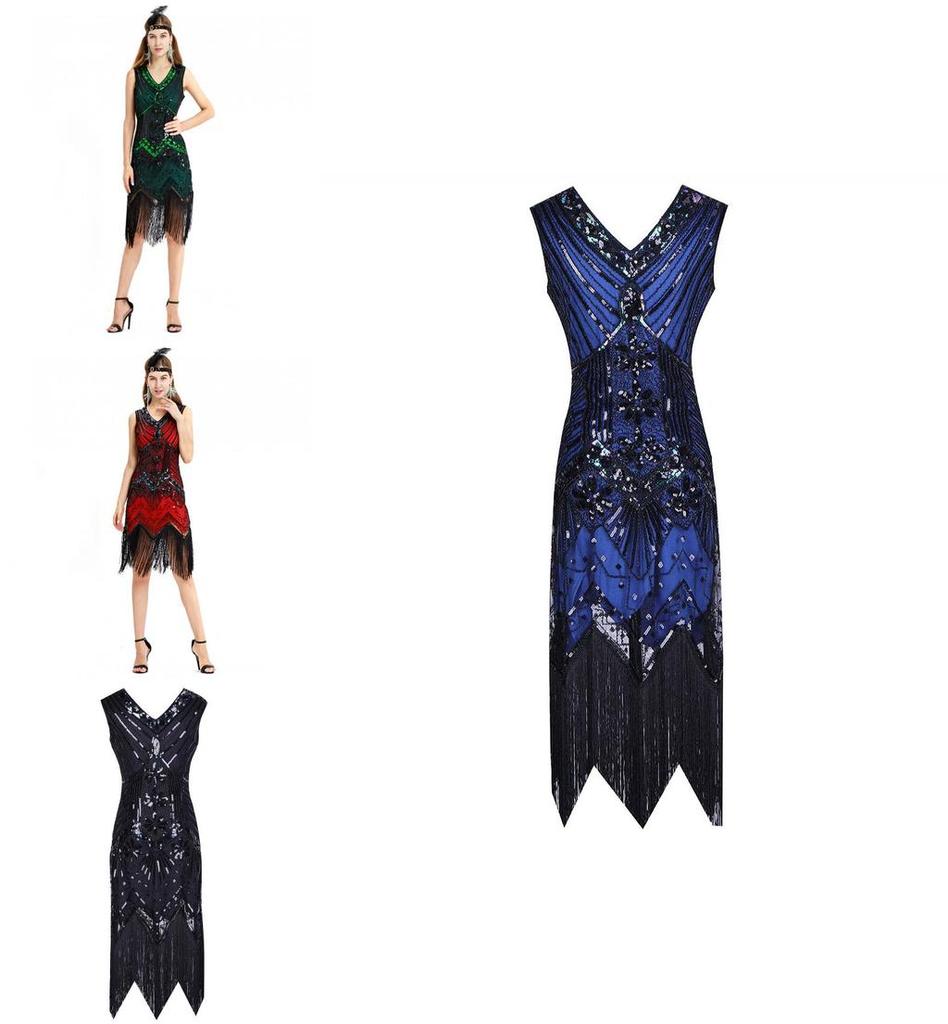Eleganti Abiti da Festa da Donna Gatsby Flapper con Frange di Perline Vintage e Paillettes Senza Maniche Per uno Stile Senza Tempo