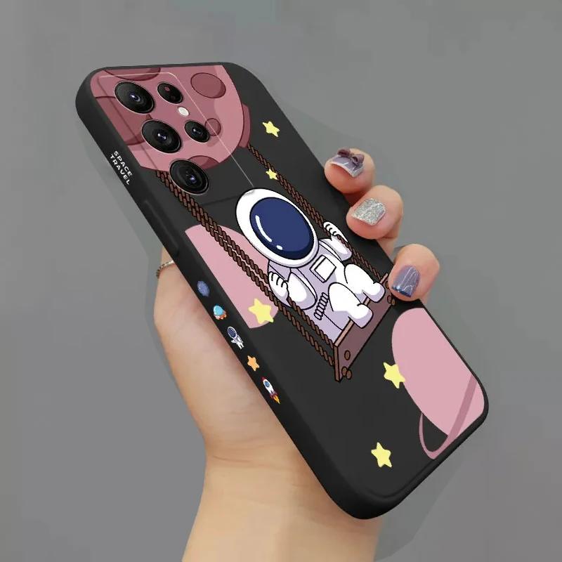 Creative Planet Cartoon Astronaut Square Silicone Phone Case For Samsung Galaxy S23 Ultra S22 Plus S21 FE S20 Note 20 Soft Cover