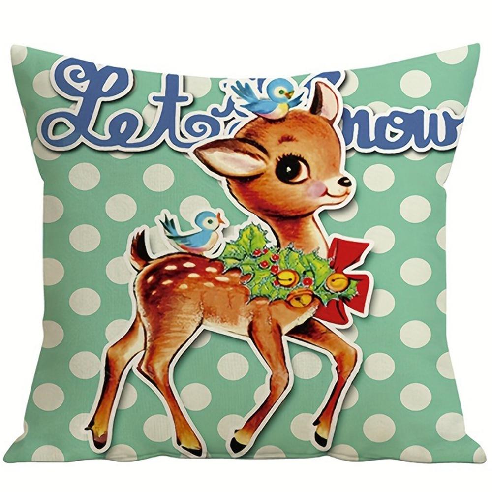Christmas Theme Pillowcase New Year Gift Retro Style Santa Claus Fawn Pillow Cover Home Room Decoration Sofa Cushion Cover