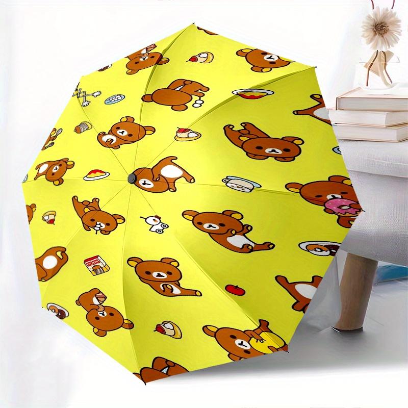 Rilakkuma,Yellow Automatic Folding Umbrella Simple 8 Rib Design, Bright Cartoon Pattern, Durable Iron Frame, Suitable For Travel, Outdoor, B