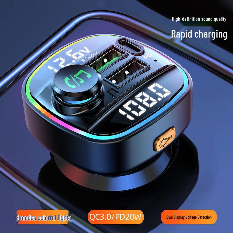 Bluetooth Car MP3 Player with Dual Display, Voltage Detection, and Super PD Fast Charging Cigarette Lighter Adapter