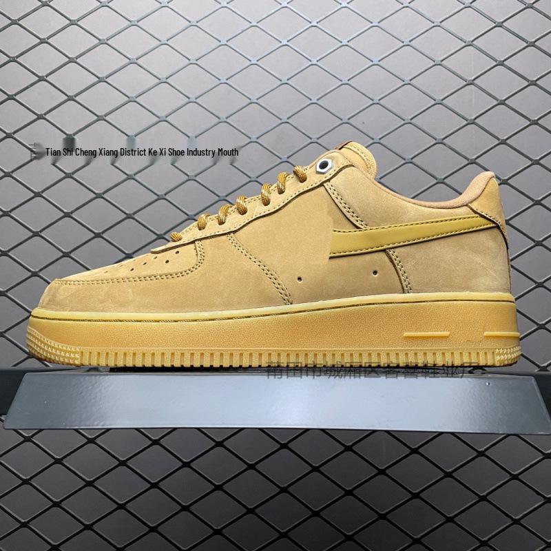 AF1 Air Force 1: Pure White Women's & Men's Low-Top Shoes in Wheat Color - Casual Couple Style.