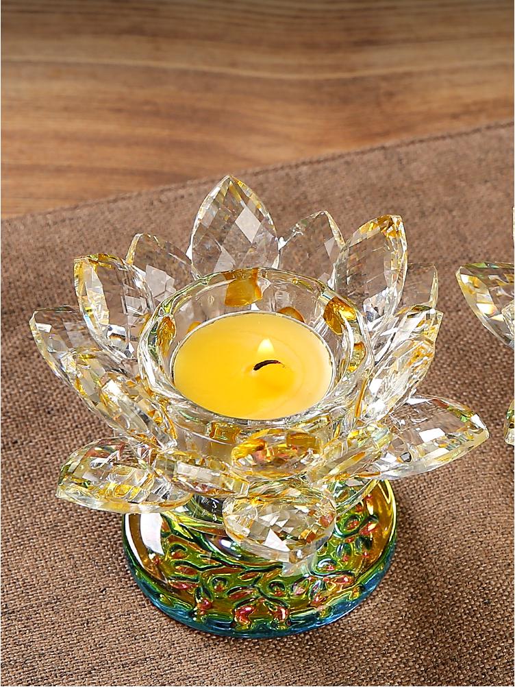 Seven-Color Crystal Lotus Candle Holder for Buddhist Offerings: Eternal Ornament for Home Altar
