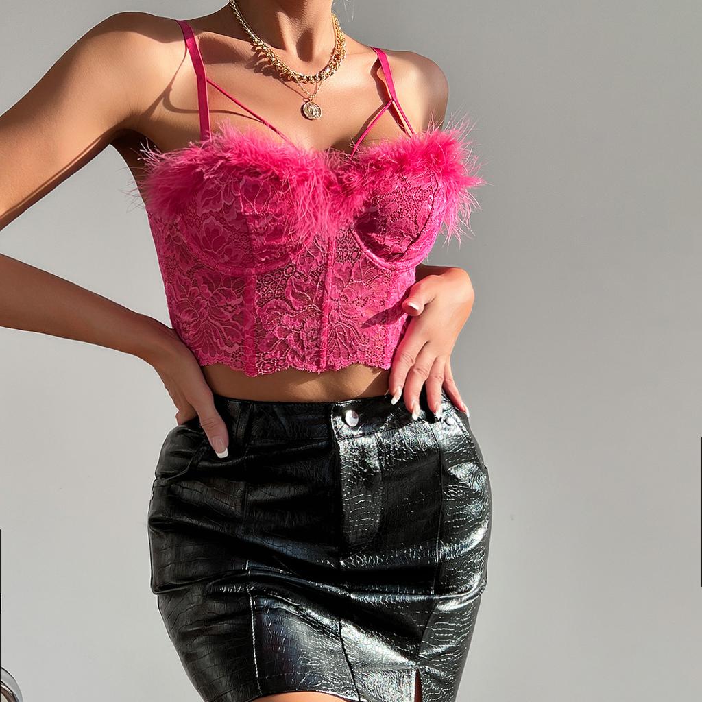 VEZFAA Dámská móda Ležérní Krajkový potisk Léto Jaro Podvazky bez rukávů Sexy body