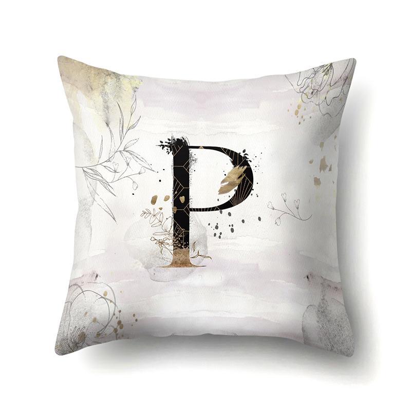 Polyester Pillow Case Car Ink and Ancient Style Home 26 English Letters Printed Sofa Pillow Case