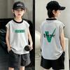 Boys' 2026 Summer Color Block Cotton Vest: Trendy Sleeveless T-shirt for Medium & Older Boys