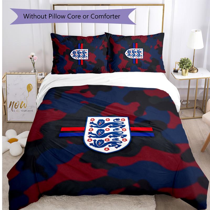 Set Biancheria da Letto Stampata Calcio Inghilterra 3 Pezzi Copriletto Traspirante Accogliente come Regalo per la Casa Nuova o per le Feste