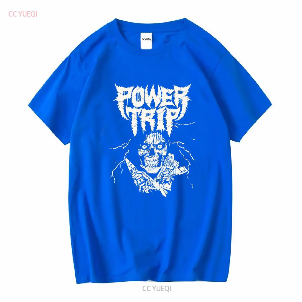 Retro Power Trip Band T-Shirt Schwarz Kurzarm S bis 5XL TA3553 Langarm Vintage Gewaschen Grafik Lässig Stilvoll Bequem