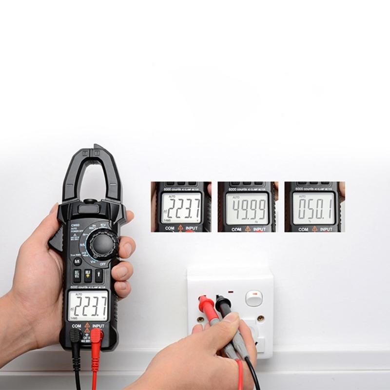 Handheld Clamp Meter T-RMS 6000 Counts Multimeter Voltage Tester Auto-ranging Measures Current Voltage Diodes Duty Cycle