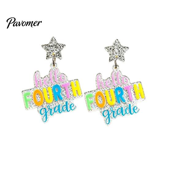Colorful Alphabet Drop Earrings 1 Pair Acrylic Letter Dangle for Women, Glitter Funny First Trendy Day of School Earring, Teacher Appreciation