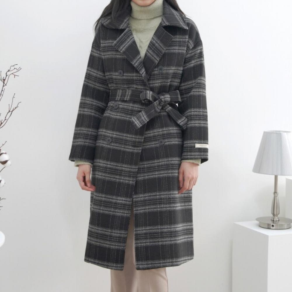 Morris Coming Home Women Trendy Check Double Belt Wool Coat M2512ct607d