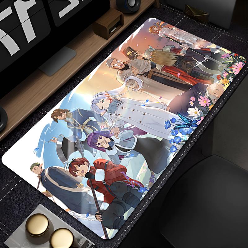 Gaming Mouse PadDesk MatAntislipStitched Edges Magical Anime Girl Print Blue Light Background Waterproof Mat for Home Use