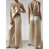 Women's Fashion Summer Sleeveless Vest Top High Waist Drop Wide Leg Trouser Suit