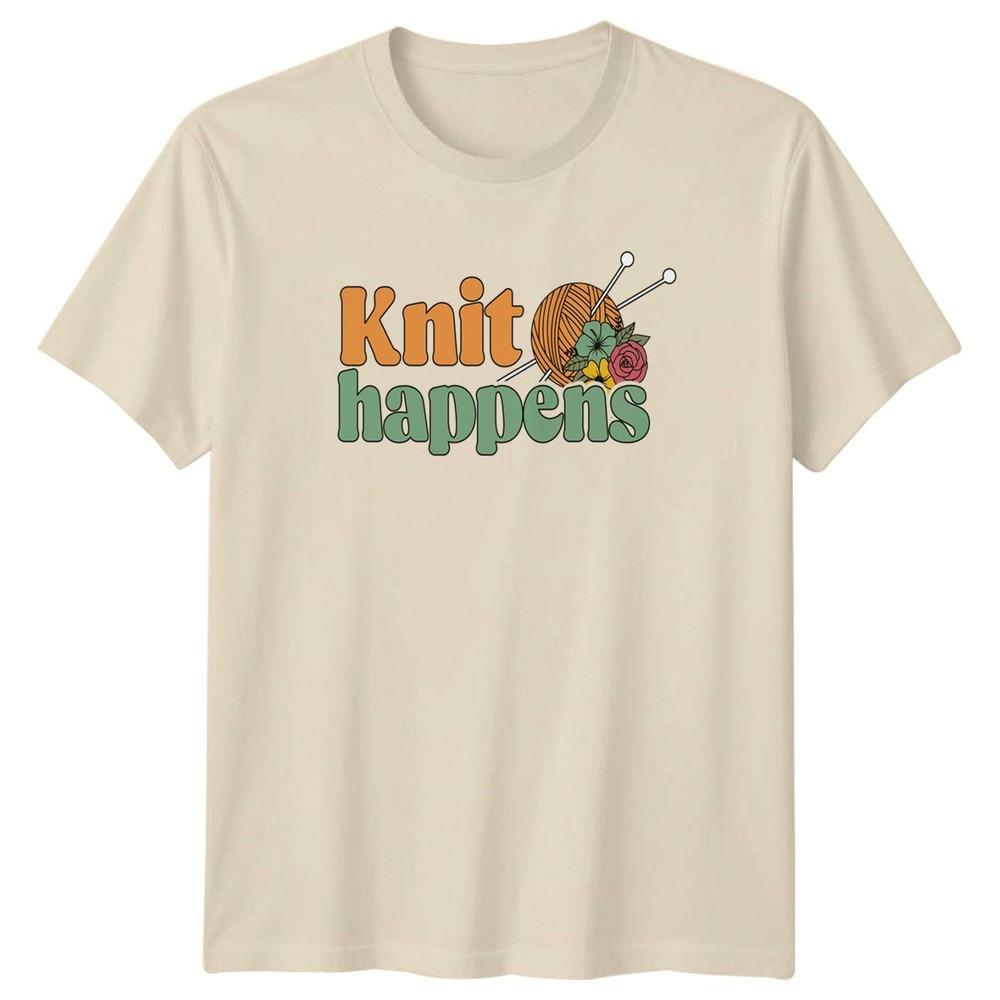 Knit Happens Unisexs TShirt Knitting Hobby Gift For Her