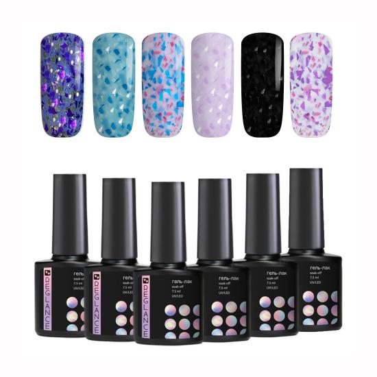 Zestaw Gel Polish Set 6 kolorów Reglance 7.5ml Soak Off UV LED Szklana butelka