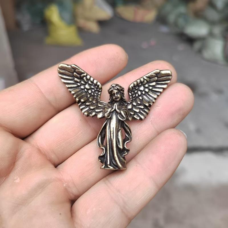 Copper Six Winged Angel Love Cupid Statue Small Ornament Brass Angel Figurines Desktop Decoration Home Decor Accessories