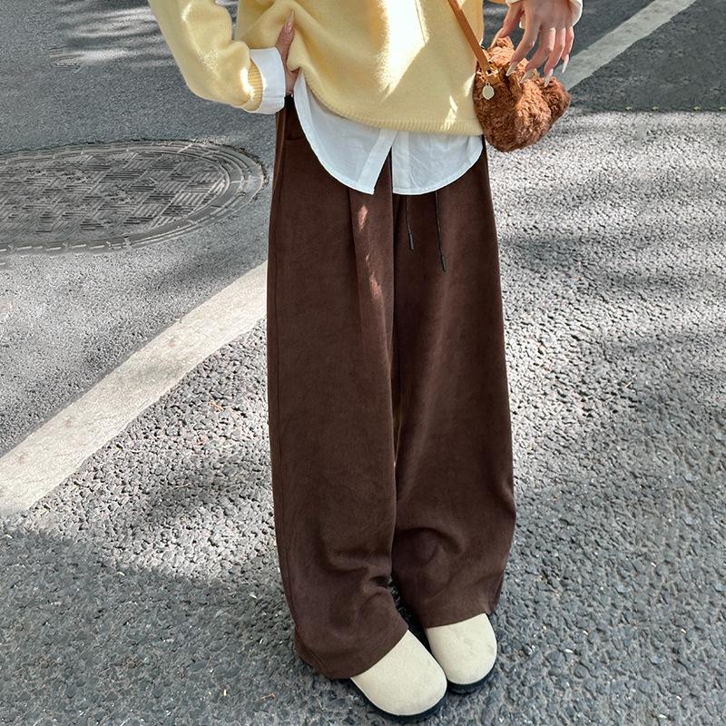 Wide-leg Pants Women's Autumn and Winter New High-waisted Loose Straight-leg Small Casual European Cotton Velvet Pants