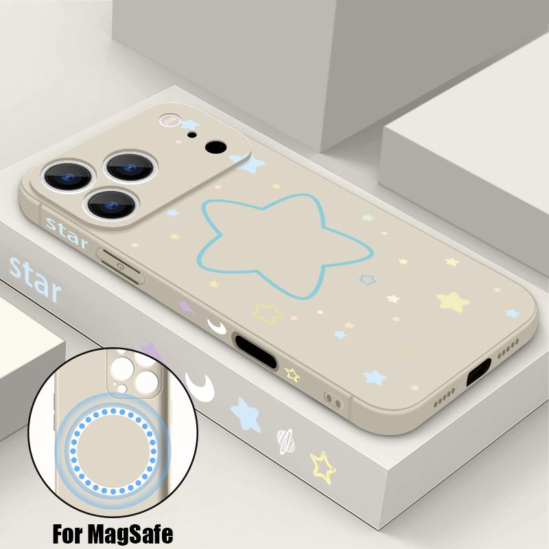 

Fashion Moon Stars Pattern Case For iPhone 17 Pro Max Case iPhone 16 15 14 13 Pro Max 17E 16E Magnetic For Magsafe Soft Cover iPhone 13 Pro Max бежевий