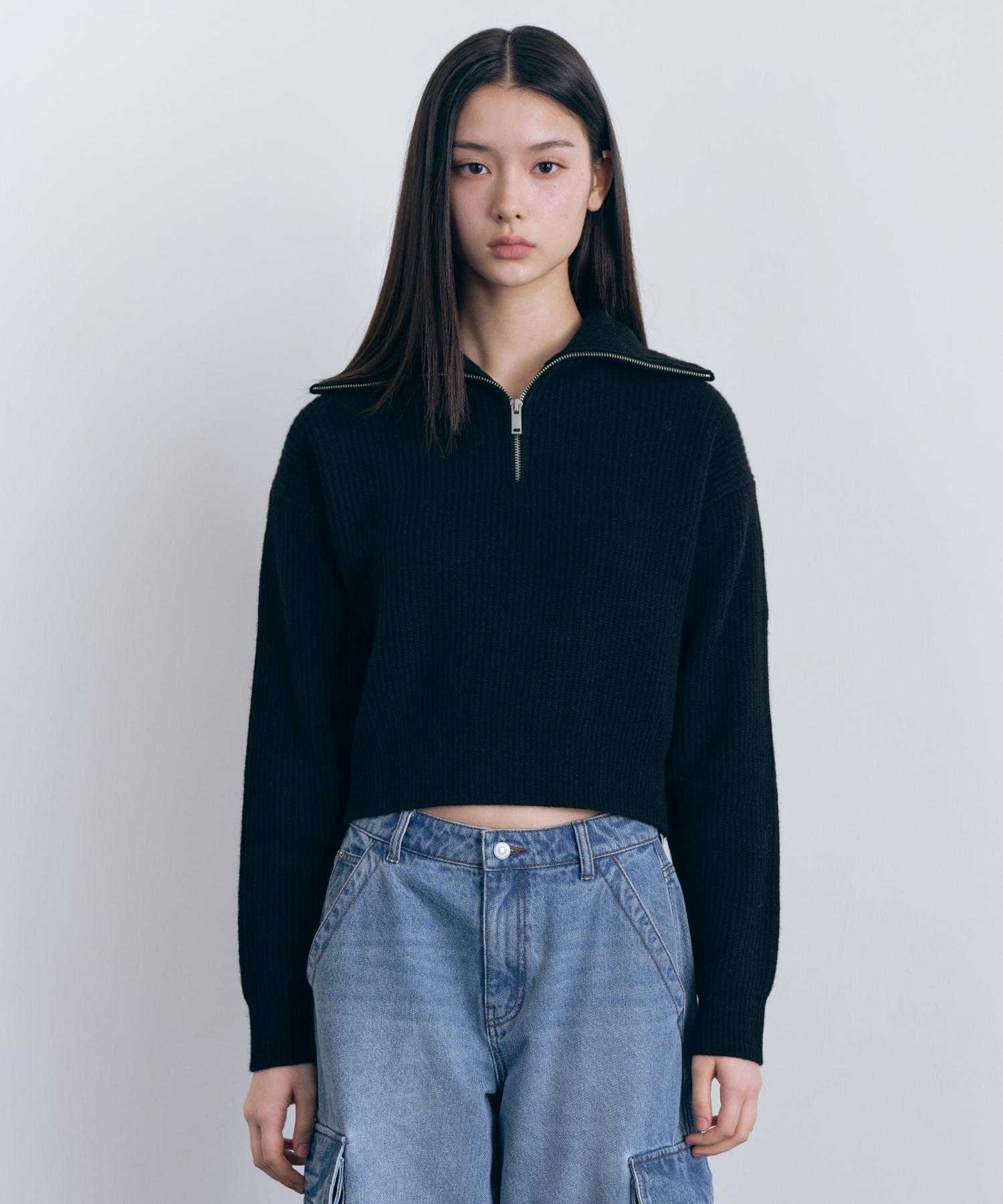 Musinsa Standard Woman Women S Lambswool Ribbed Knit Half Zip [Black] Black/M
