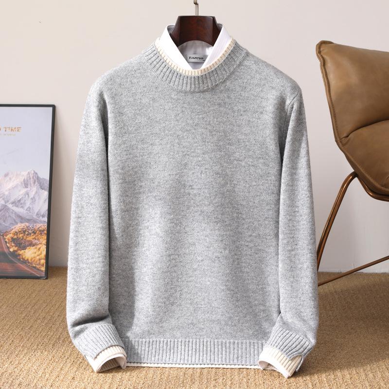 Men's Thickened Wool Sweater, Round Neck, Long Sleeve, Business Casual, Simple, Loose, Versatile Knit Outerwear, Base Layer