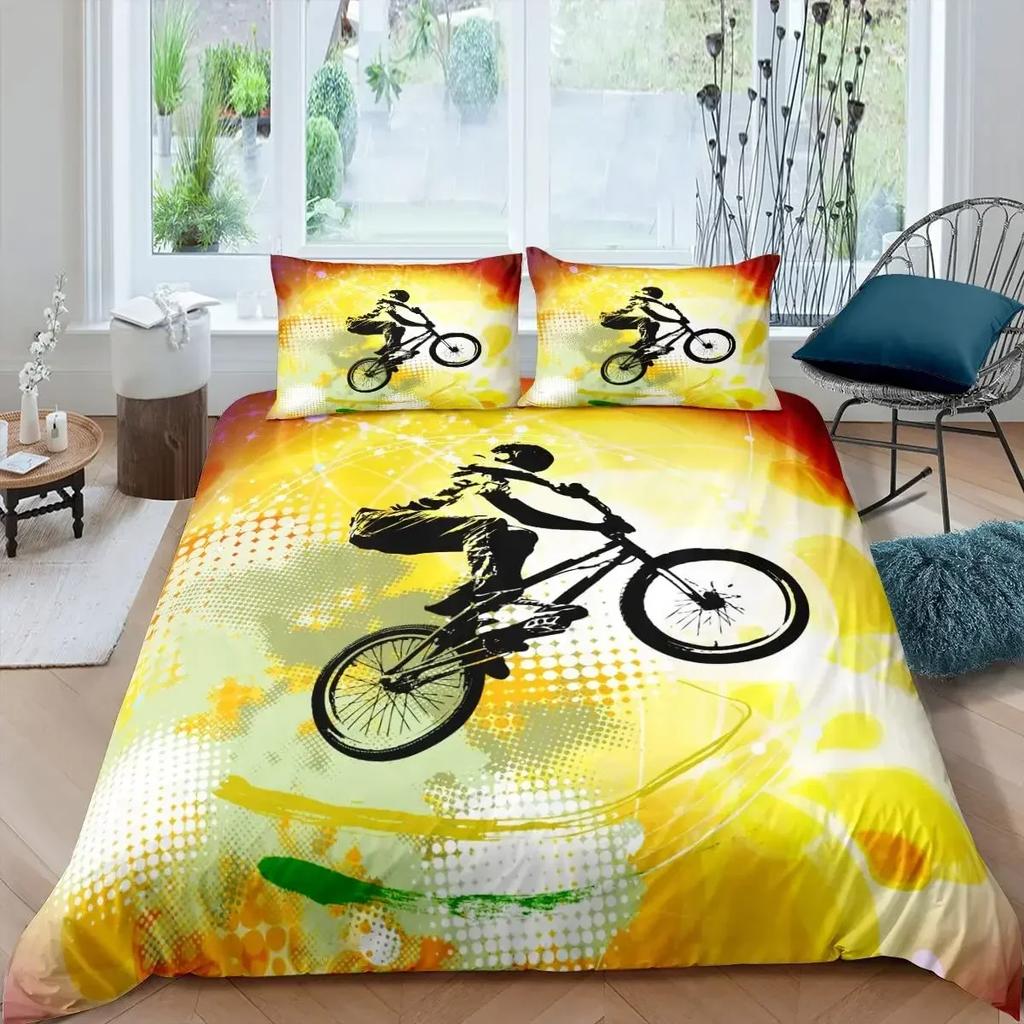 Bicycle Mountain Bike Sport Game Tie Dye Pattern Comfortable Duvet Quilt Cover Pillowcase Bedding Set Decoration Home Textile