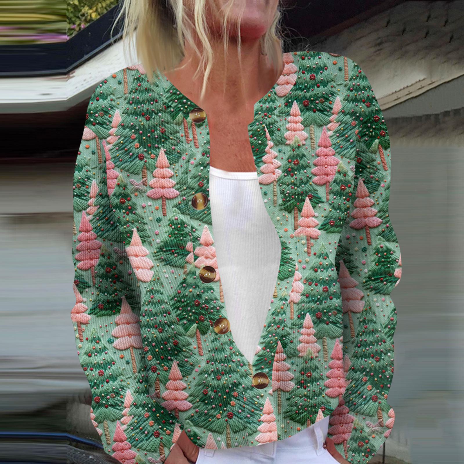 

Женская мода с длинным рукавом, рождественский принт «елка-снежинка», куртка, кардиган XL