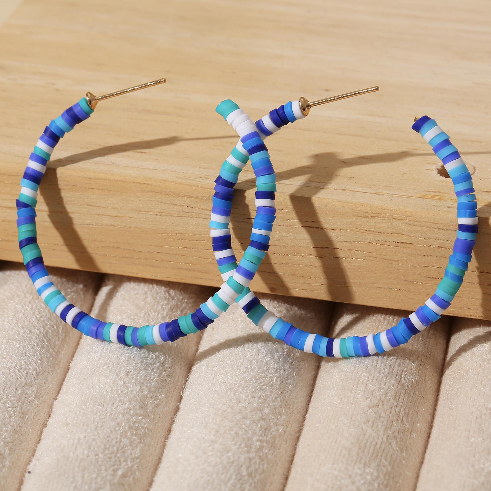 Colorful Resin Beaded Hoop Earrings Bohemian Large Circle Earrings for Women GOLD