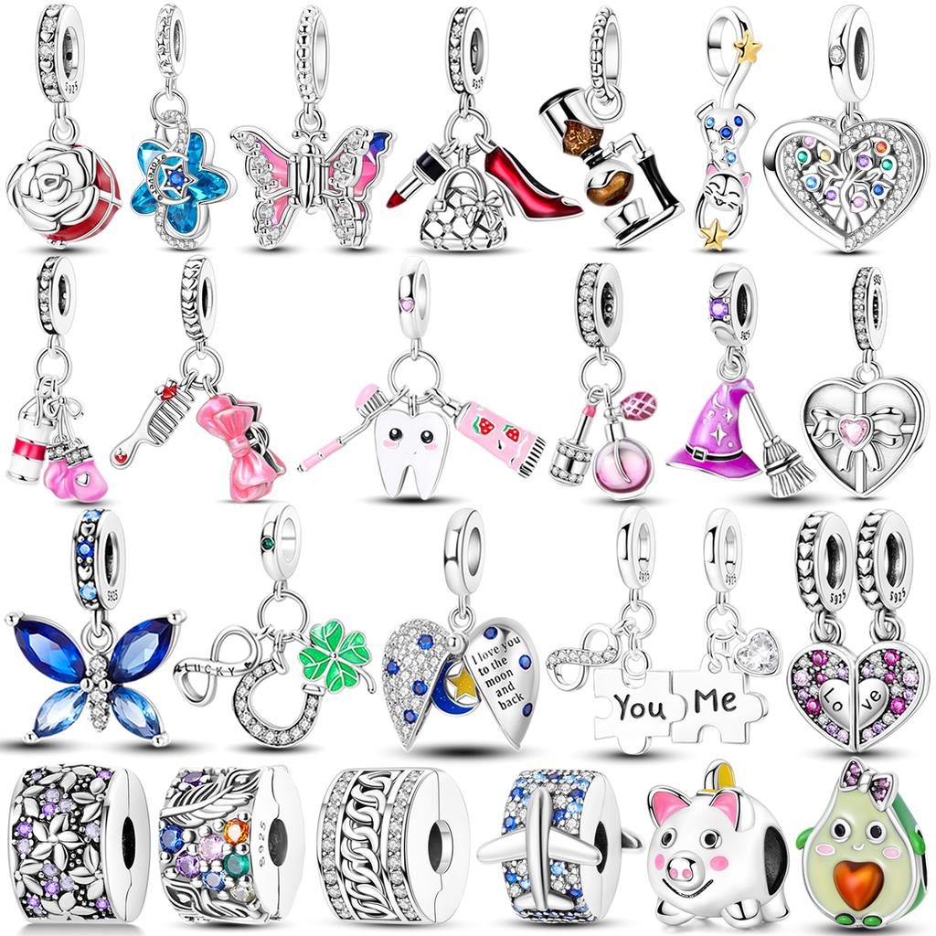 Copper Colorful Charms Beads Love Heart Dangle Butterfly Pendant Fit Original Bracelets Diy Jewelry Gift Making