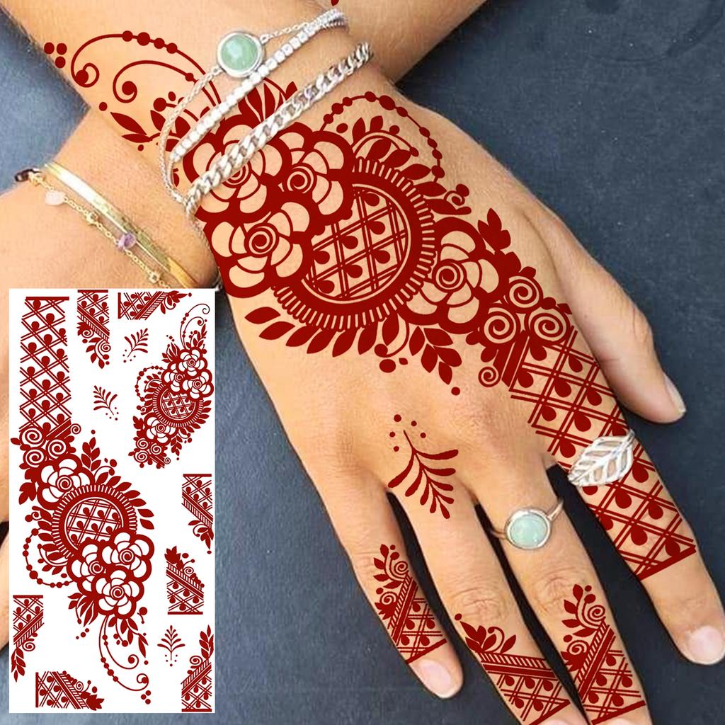 1 Foglio Hennè Ramadan Stile Indiano Tatuaggi Temporanei Per Mani Dita Donne, Adesivi Finti Tatuaggi Lunga Durata Realistici