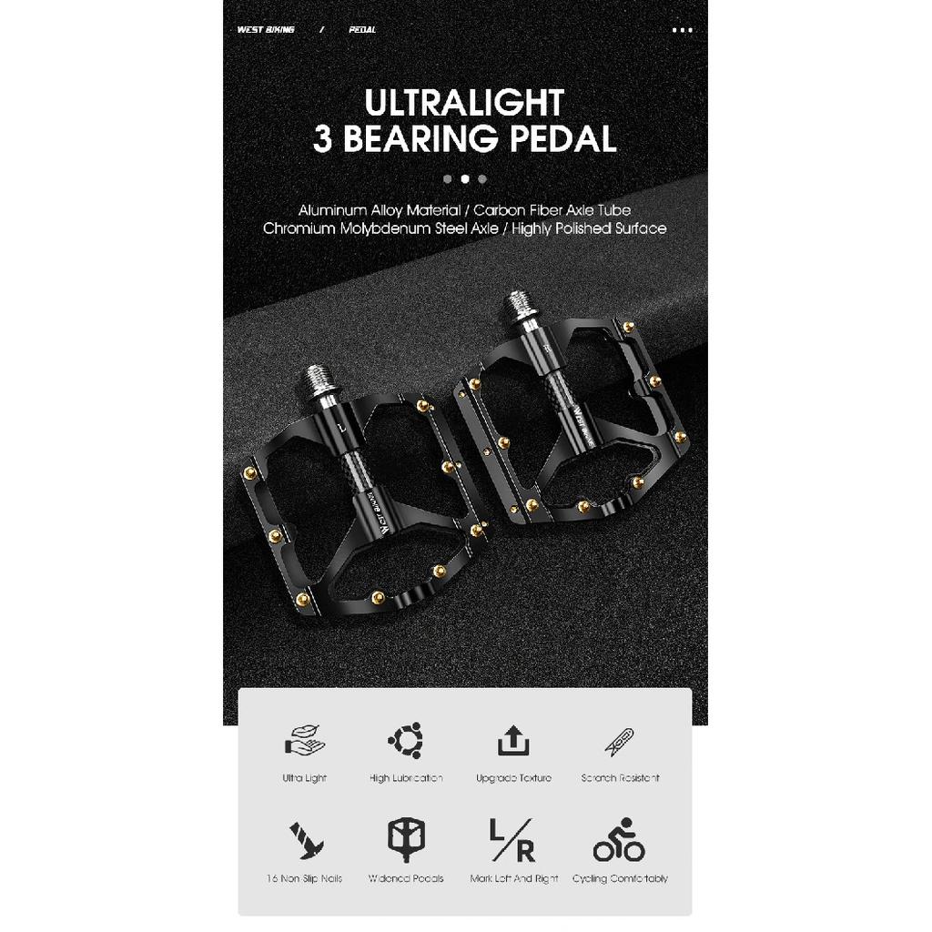 WEST BIKING Bicycle Pedal Three Bearing MTB Road Bicycle Pedal Aluminum Alloy Anti Slip Universal Bicycle Accessories