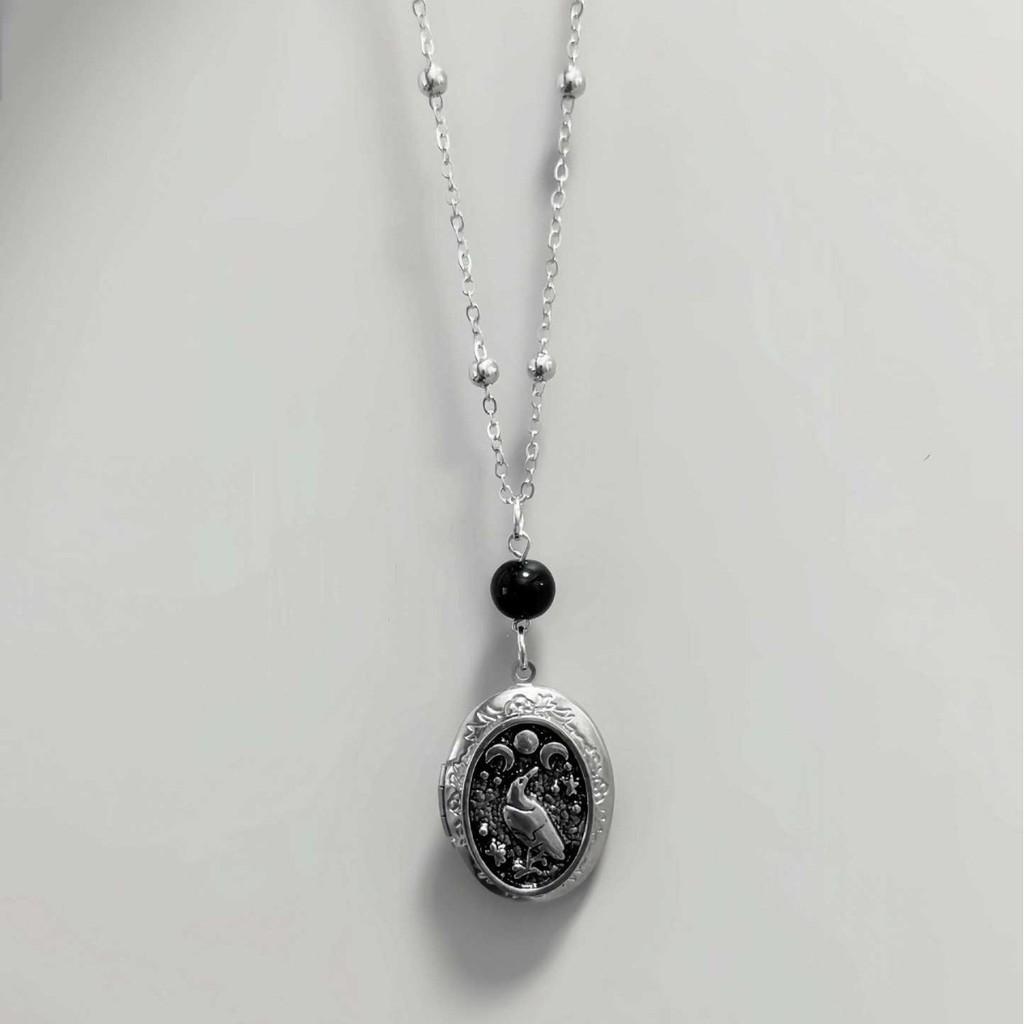 Gothic Moon Raven Goddess Necklace With Geometric Pendant For Women