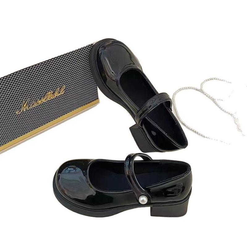 Dicke Absätze einzelne Schuhe Damen Herbst neue Perle Mary Jane mittelhohe Absätze kleine Lederschuhe Retro flache hohe Absätze