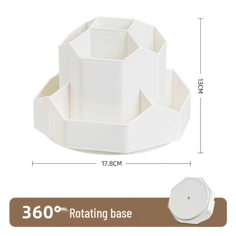 Double-Layer Rotating Pen Holder - Large Capacity, Cute Design for Student Desktops