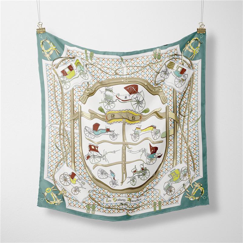 Twill Silk Scarf Woman Horse Floral Print Square Scarves Wraps Bandana Small Hijabs Foulards Lady Tie Headband Neckerchief 53CM