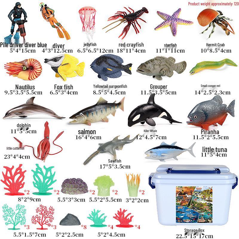 Ocean Wildlife Simulation Toy Set: Sea Turtle, Shark, Whale, Sea Lion, Tiger Shark, Manta Ray, Seal, Grouper.