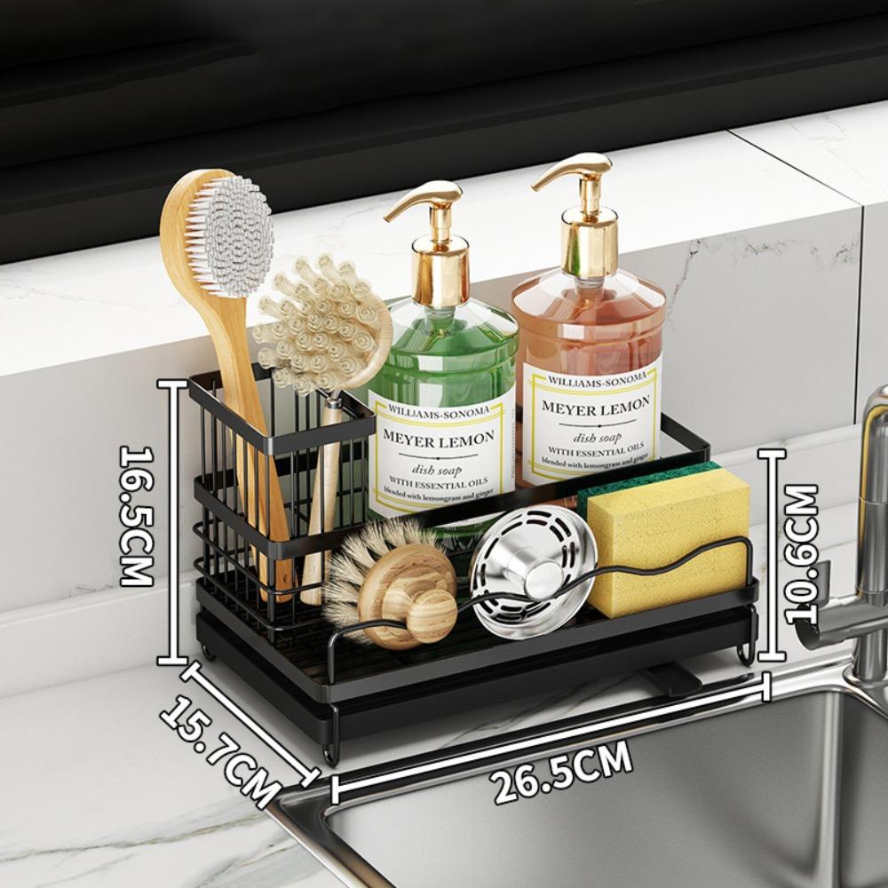 

Stainless Steel Kitchen Sink Rack Rustproof Sponge Drain Basket Dishcloth Organizer Sink Area Black with Holder