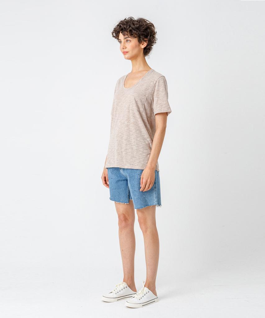 PAGE Pocket U-Neck T-Shirt_Beige