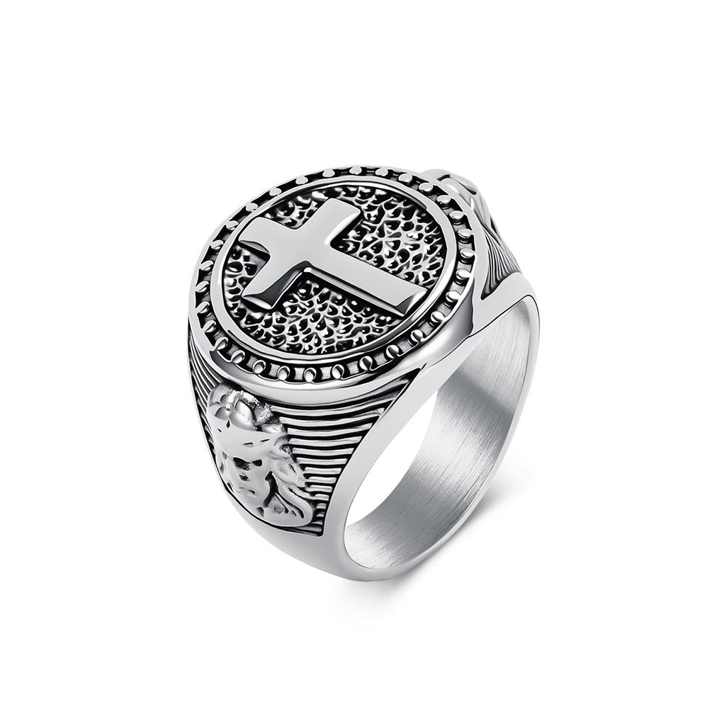 New Titanium Steel Cross Ring Men s Niche Literary Retro Street Trend Index Finger 7#