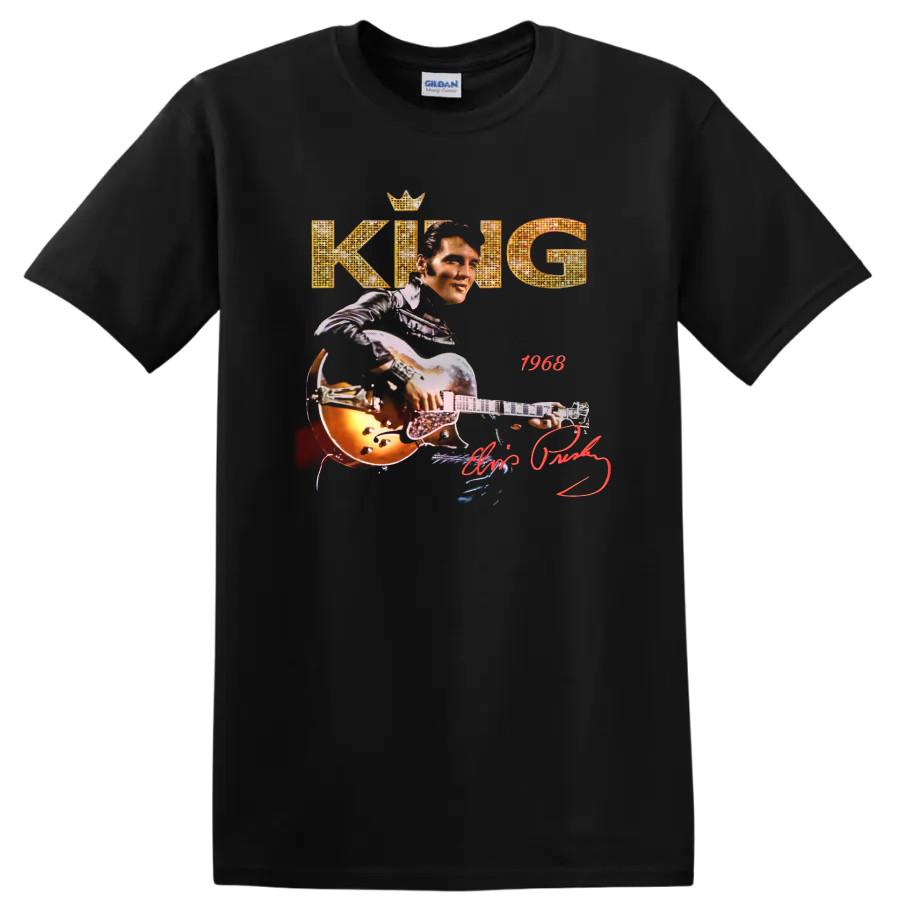 King T Shirt Elvis Presley 1968 Rock and Roll Music Graphic Tee Vintage Style