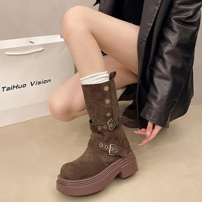Internet Celebrity Explosion Two Wear Locomotive Martin Boots Children 2025 Autumn and Winter New Thick Sole Heightening Small Boots