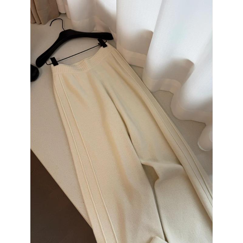 Kaschmir-Strick-Hose mit weitem Bein für Damen, Hoher Bund, Drapierter Stil, Verdickt, Bodenlang, Geeignet für Oberbekleidung