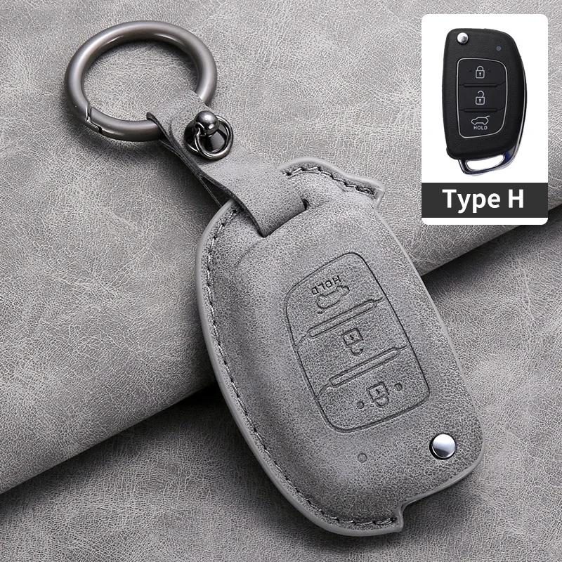 Leather Car Flip Key Case Cover for Hyundai Grand I10 2023 I20 I30 IX35 IX45 HB20 Elantra Solaris Sonata Santa Fe Sport Tucson