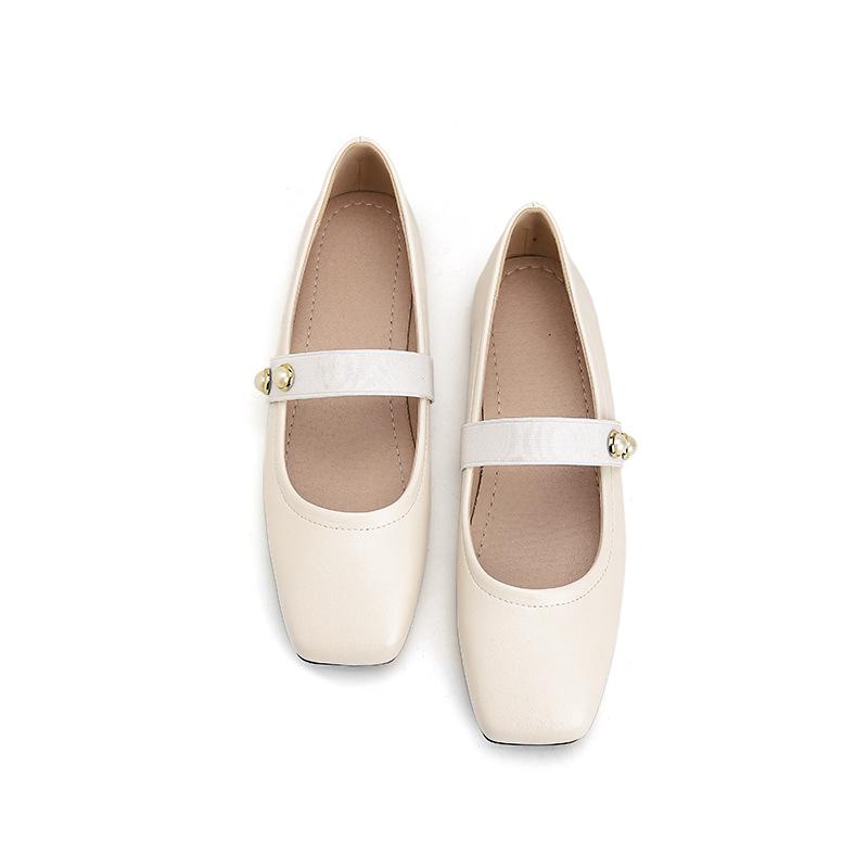 Platta skor i konstläder för kvinnor Bekväma spännen Fyrkantig tå Slip-on platta skor Mjuka Arbetsklänningsskor Retro Mary Jane-skor Damernas avslappnade balettplatta skor