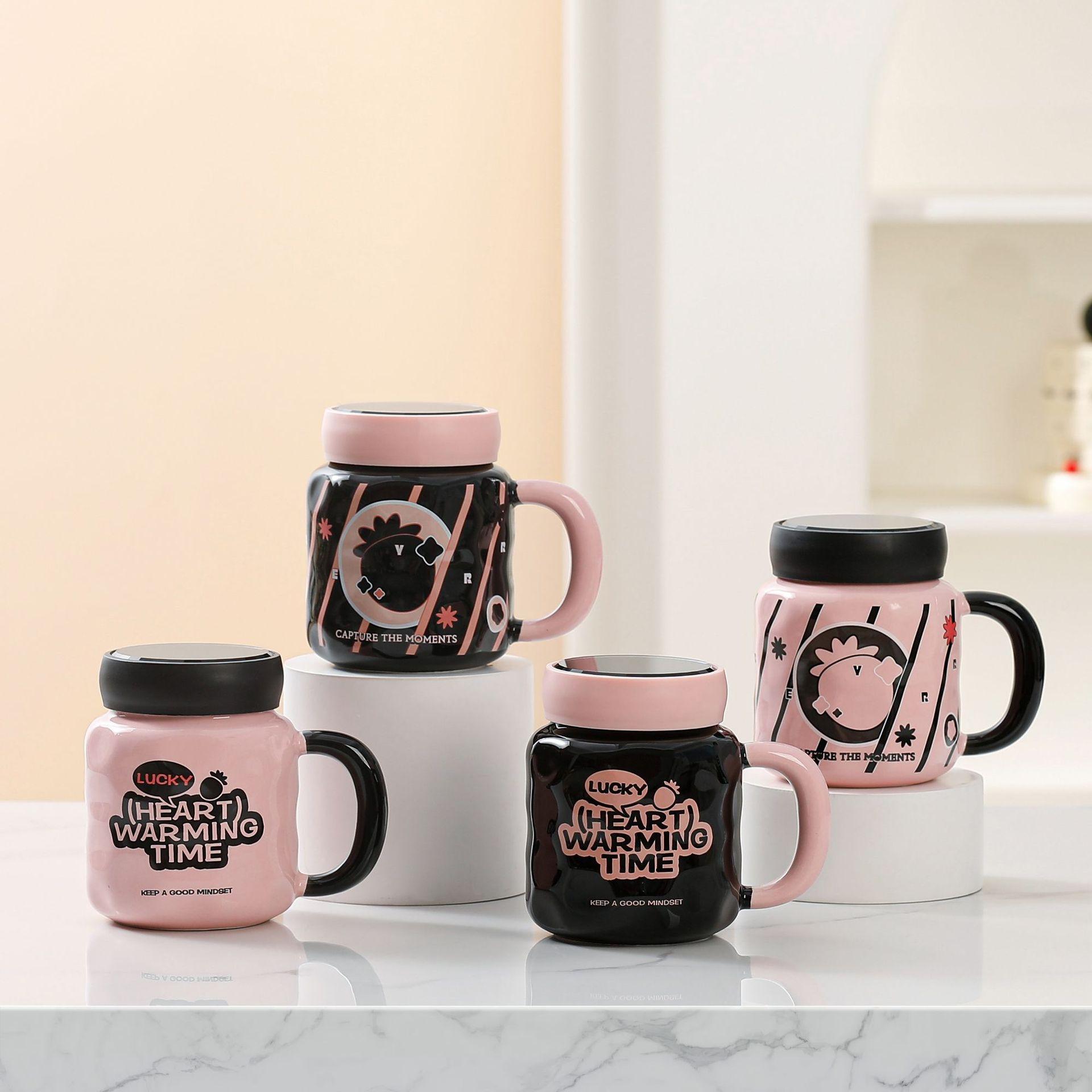 

Чашка для воды для пары, ежевика, малина, с крышкой, мультяшная тисненая зеркальная кружка, кружка для офиса, маленький подарок 460ML