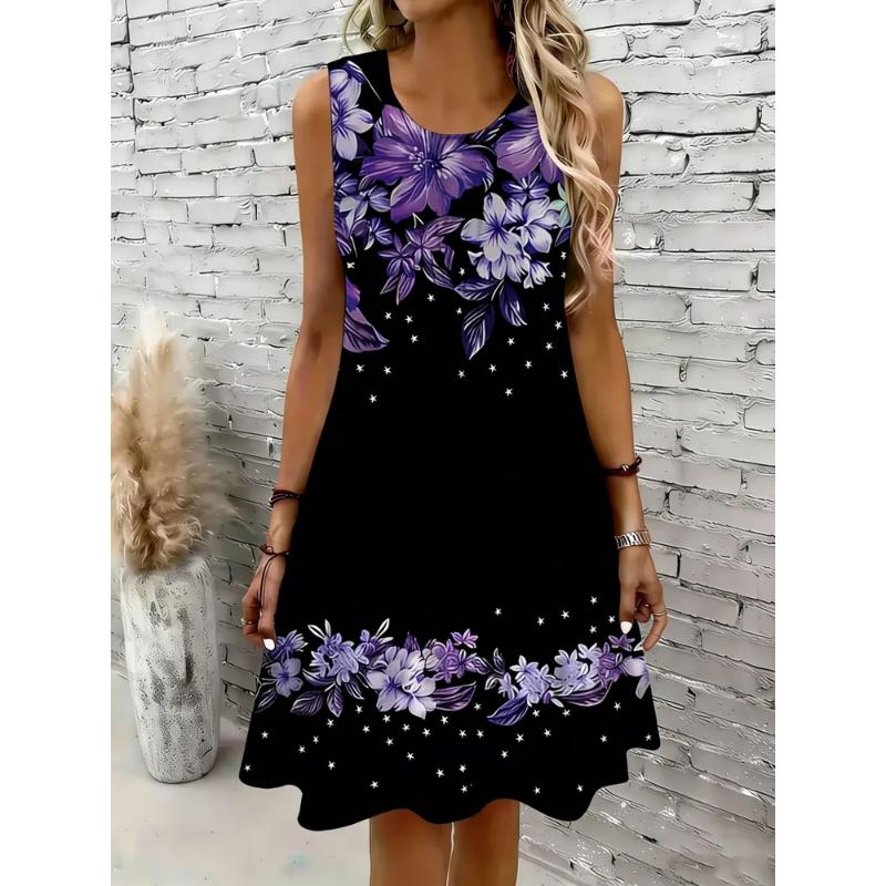 Fashion Women's Crew Neck Dress 3D Casual Color Printing Casual Dress Crew Neck Dress