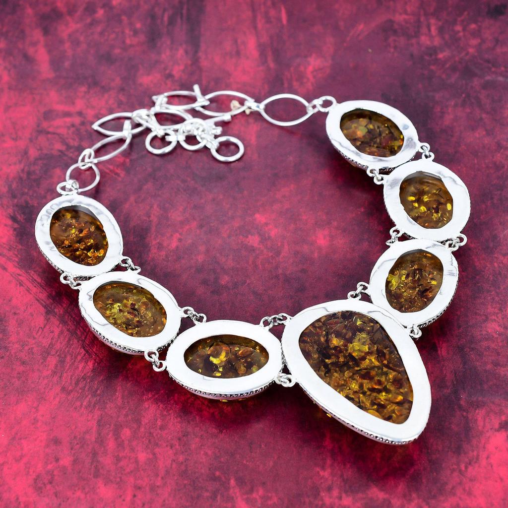 Baltic Amber Gemstone 925 Sterling Silver Necklace, Handmade Decent Jewelry Adjustable Necklace For Engagement Gifts