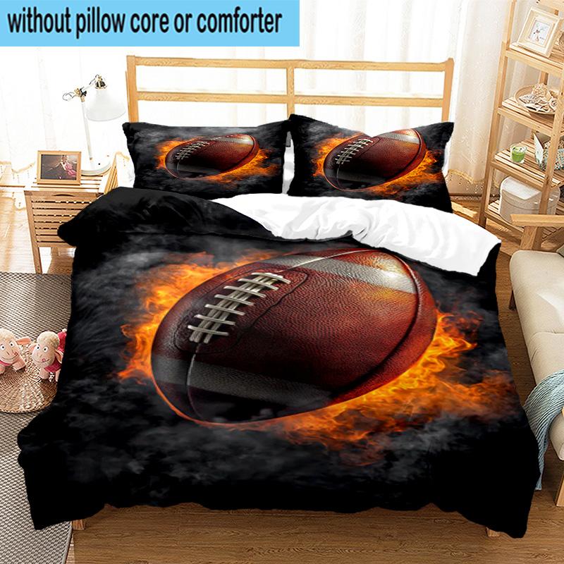 Flaming Football In Action 3pcs Bedding,Including 1pc Duvet Cover And 2pcs Pillowcases Perfect for Christmas,Ideal for Bedroom, Dormitory