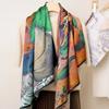 Oil painting print sunflower silk 100% mulberry silk plain crepe satin scarf silk scarf 110cm large square scarf shawl women